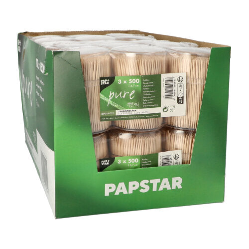 1500 Zahnstocher, Holz "pure" rund 6,7 cm im Spender