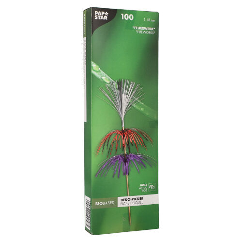 100 Deko-Picker 18 cm farbig sortiert "Feuerwerk" 3-lagig