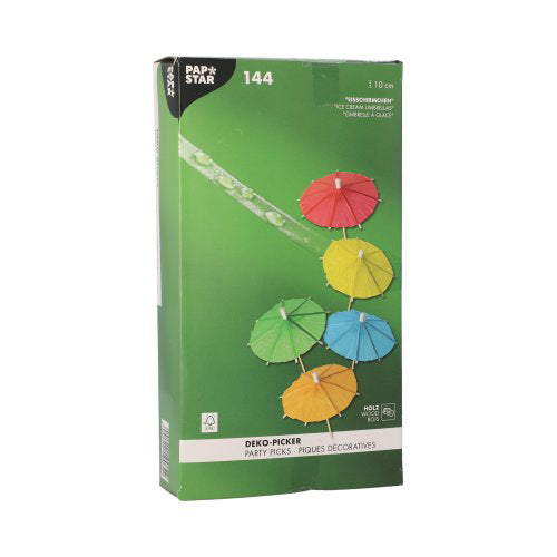 144 Deko-Picker 10 cm farbig sortiert "Eisschirmchen uni"