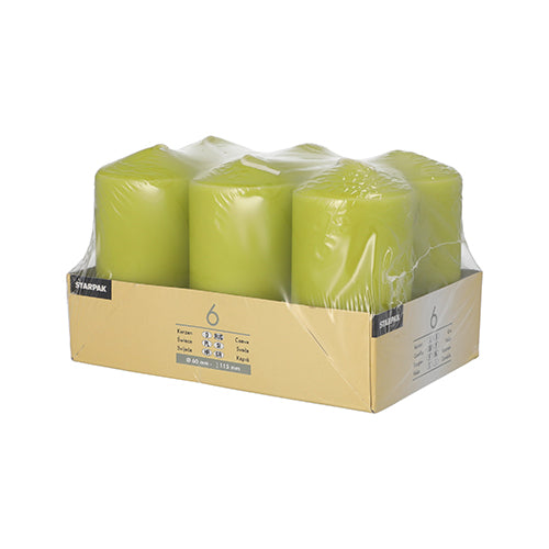 6 Stumpenkerzen Ø 60 mm · 115 mm kiwi