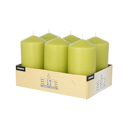 6 Stumpenkerzen Ø 60 mm · 115 mm kiwi