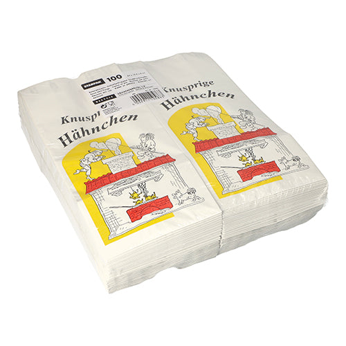100 Hähnchenbeutel, Papier mit Alu-Einlage 24 cm x 10,5 cm x 6 cm "Max & Moritz" 1/2