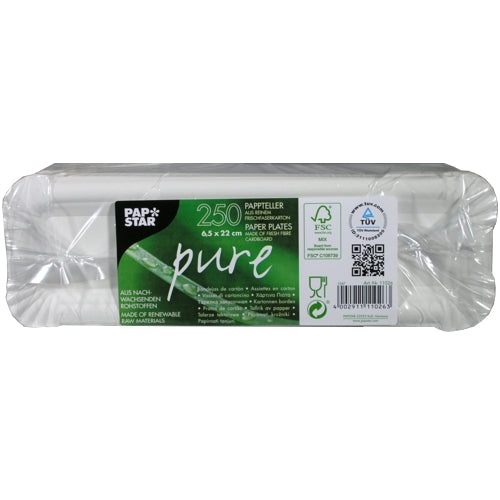 250 Teller, Pappe "pure" eckig 6,5 cm x 22 cm weiss