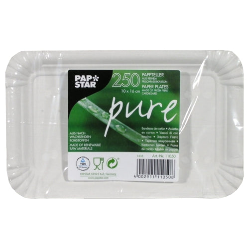 250 Teller, Pappe "pure" eckig 10 cm x 16 cm weiss
