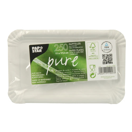 250 Teller, Pappe "pure" eckig 11 cm x 17,5 cm weiss