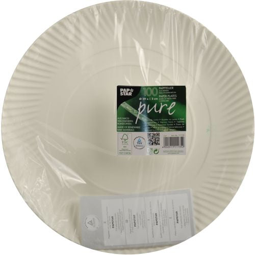 100 Teller, Pappe "pure" rund Ø 29 cm · 2 cm weiss