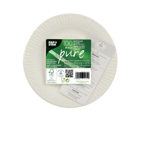 100 Teller, Pappe "pure" rund Ø 15 cm weiss