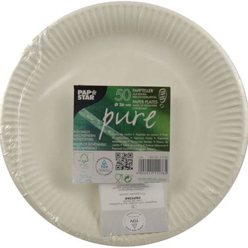 50 Teller, Pappe "pure" rund Ø 26 cm weiss extra stark