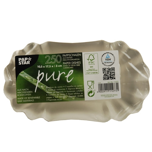 250 Schalen, Pappe "pure" oval 10,5 cm x 17,5 cm x 3 cm weiss