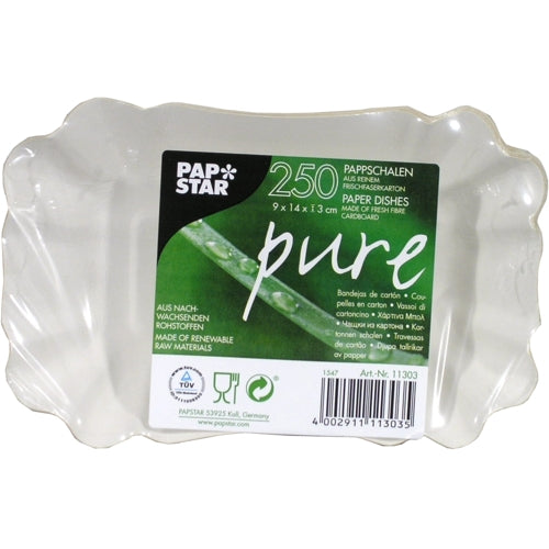 250 Schalen, Pappe "pure" eckig 9 cm x 14 cm x 3 cm weiss