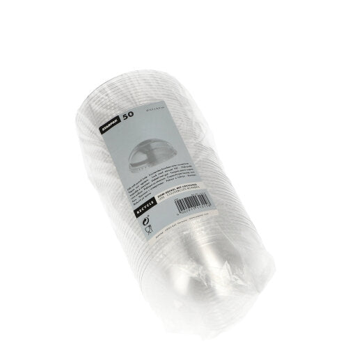 50 Dom-Deckel "Hurricane", PET rund Ø 9,5 cm · 4,5 cm glasklar mit Lochung