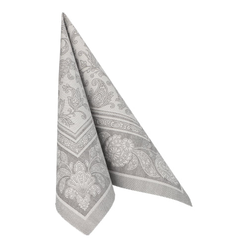 20 Servietten "ROYAL Collection" 1/4-Falz 40 cm x 40 cm grau "Ornaments"