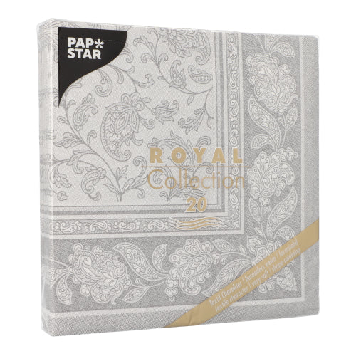 20 Servietten "ROYAL Collection" 1/4-Falz 40 cm x 40 cm grau "Ornaments"