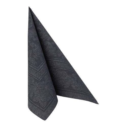 20 Servietten "ROYAL Collection" 1/4-Falz 40 cm x 40 cm schwarz "Ornaments"