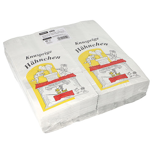 100 Hähnchenbeutel, Papier mit Alu-Einlage 28 cm x 13 cm x 8 cm "Max & Moritz" 1/1