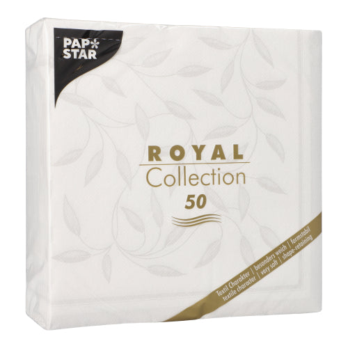 50 Servietten "ROYAL Collection" 1/4-Falz 40 cm x 40 cm weiss "New Mediterran"