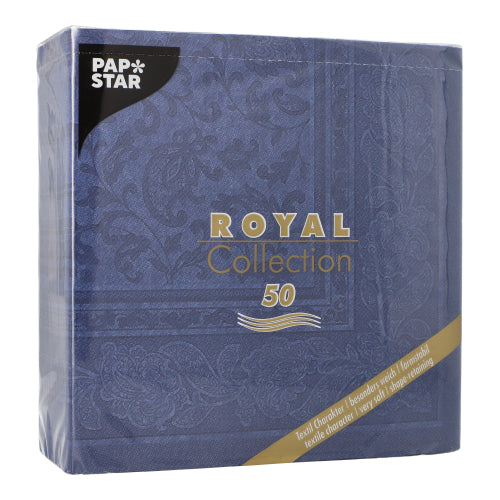 50 Servietten "ROYAL Collection" 1/4-Falz 40 cm x 40 cm dunkelblau "Ornaments"