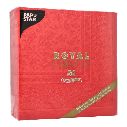 50 Servietten "ROYAL Collection" 1/4-Falz 40 cm x 40 cm rot "Ornaments"