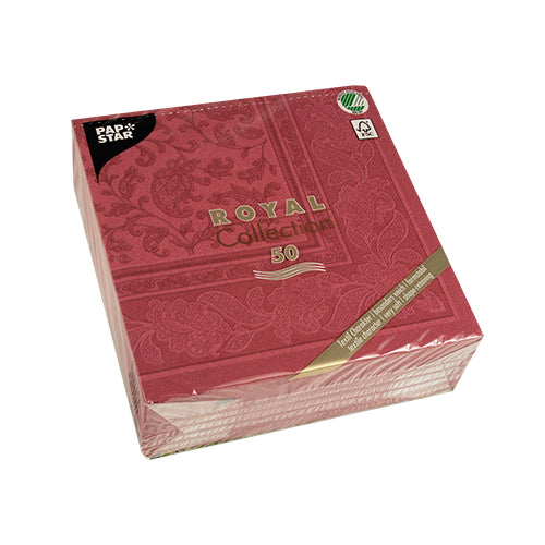 50 Servietten "ROYAL Collection" 1/4-Falz 40 cm x 40 cm bordeaux "Ornaments"