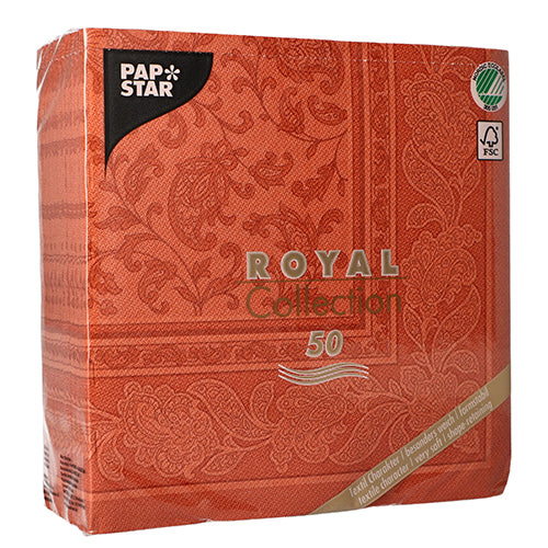 50 Servietten "ROYAL Collection" 1/4-Falz 40 cm x 40 cm terracotta "Ornaments"