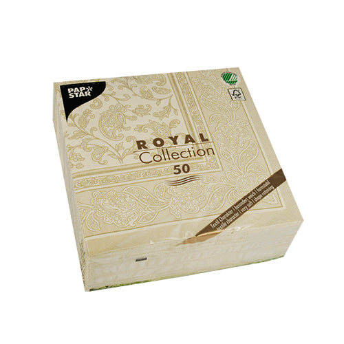 50 Servietten "ROYAL Collection" 1/4-Falz 40 cm x 40 cm champagner "Ornaments"