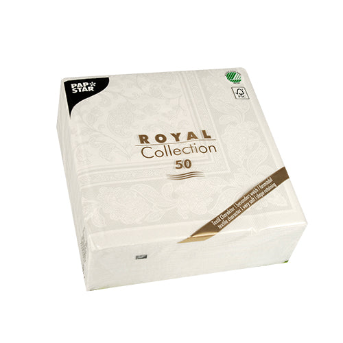 50 Servietten "ROYAL Collection" 1/4-Falz 40 cm x 40 cm weiss "Ornaments"