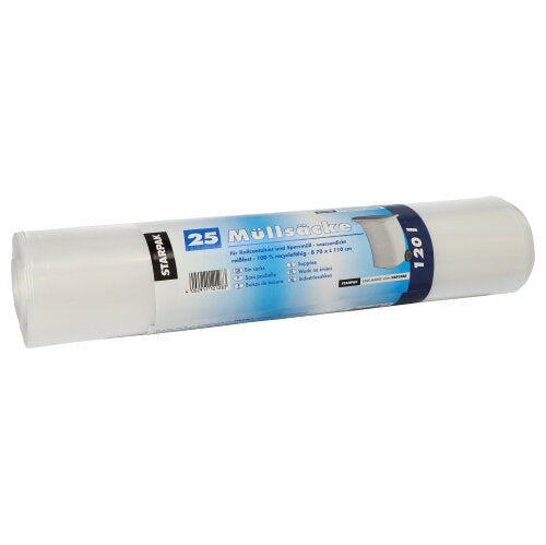 25 Müllsäcke, LDPE 120 l 110 cm x 70 cm transparent