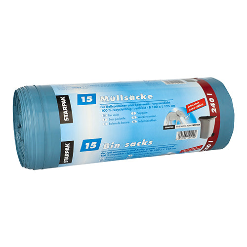15 Müllsäcke, LDPE 240 l 125 cm x 100 cm blau extra stark und extra reißfest