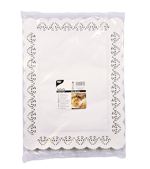 100 Spitzenpapiere eckig 34 cm x 26 cm weiss