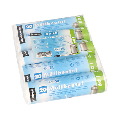 100 Müllbeutel, HDPE 60 l 72 cm x 60 cm weiss