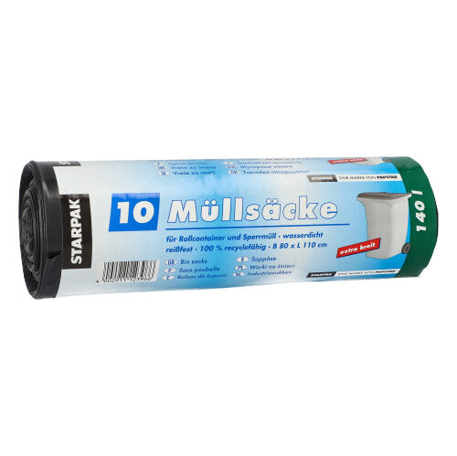 10 Müllsäcke, LDPE 140 l 110 cm x 80 cm schwarz