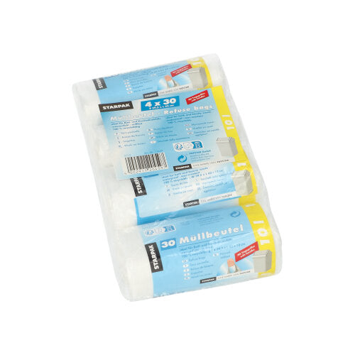 120 Müllbeutel mit Tragegriffen, HDPE 10 l 42 cm x 39,5 cm transparent