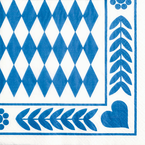 20 Servietten, 3-lagig 1/4-Falz 33 cm x 33 cm "Bayrisch Blau"