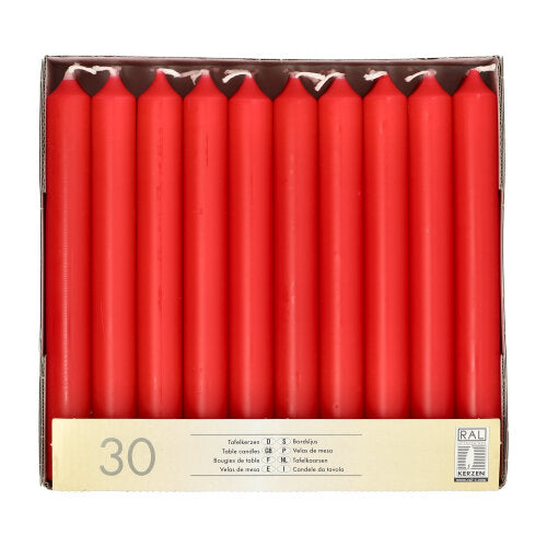 30 Tafelkerzen Ø 2,1 cm · 19,6 cm rot
