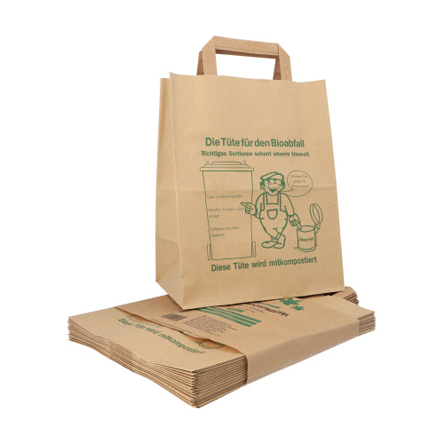 15 Kompostbeutel aus Papier mit Henkel 10 l 28 cm x 22 cm x 14 cm braun "bedruckt"