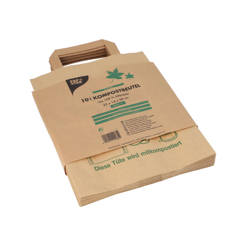 15 Kompostbeutel aus Papier mit Henkel 10 l 28 cm x 22 cm x 14 cm braun "bedruckt"