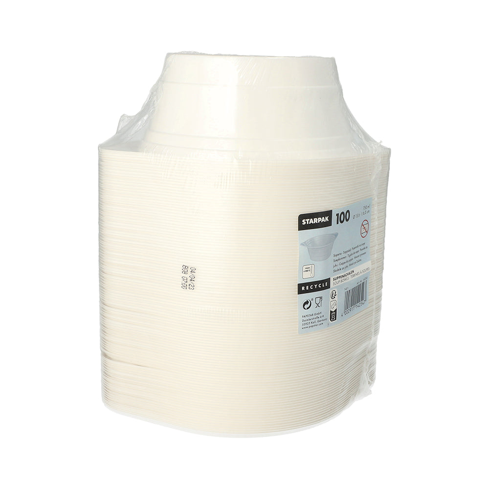 100 Suppenschalen, PP rund 750 ml Ø 15,6 cm · 6,5 cm weiss mit Anfasser