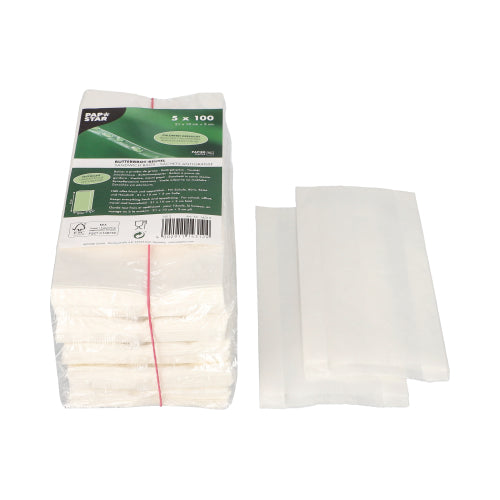 500 Butterbrotbeutel 21 cm x 10 cm x 3 cm weiss , fettdicht