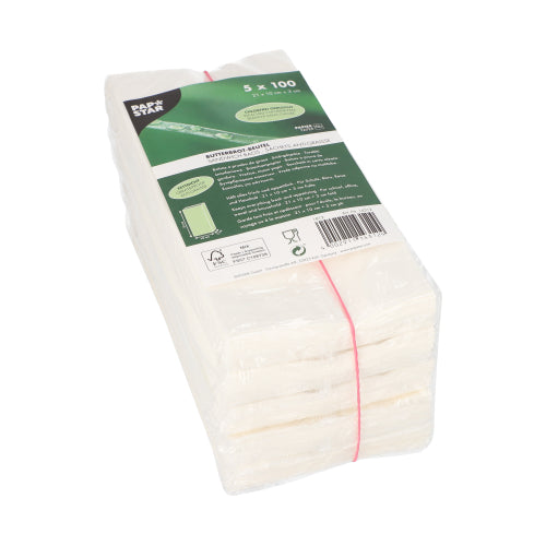 500 Butterbrotbeutel 21 cm x 10 cm x 3 cm weiss , fettdicht