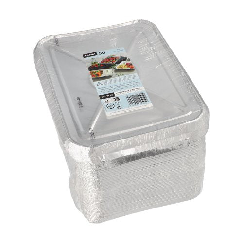 50 Menüschalen + Deckel, Alu ungeteilt 0,93 l 3 cm x 17,7 cm x 22,5 cm