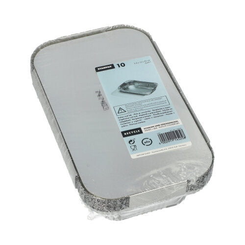 10 Schalen, Alu + Einlegedeckel, PP-beschichtet eckig 0,65 l 3,4 cm x 13 cm x 22 cm für Lasagne