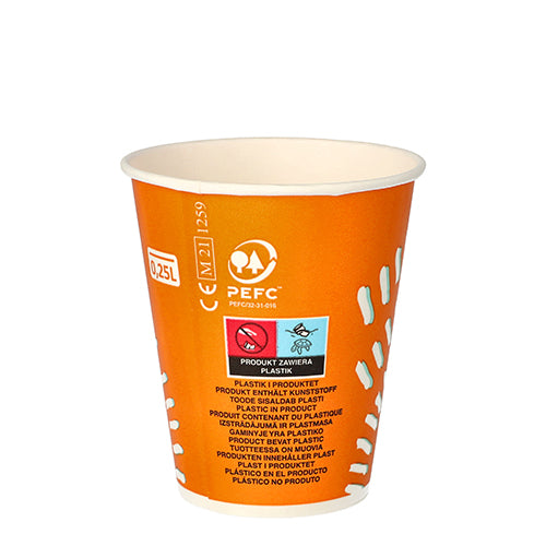 100 Trinkbecher für Kaltgetränke, Pappe 0,25 l Ø 8,97 cm · 10 cm orange