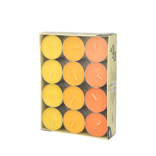 24 Teelichte Ø 38 mm · 16 mm "gelb, orange, borneo"