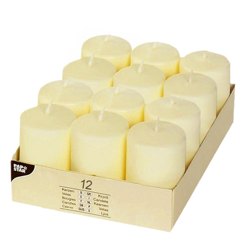 12 Stumpenkerzen Ø 40 mm · 60 mm elfenbein "Ivory" mit Flachkopf