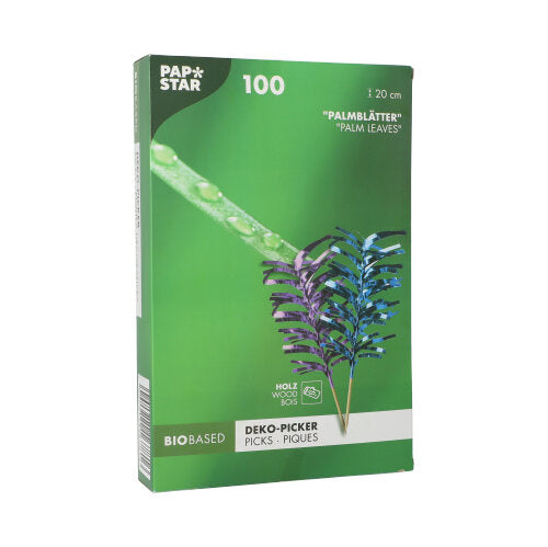 100 Deko-Picker 20 cm farbig sortiert "Palmblätter"