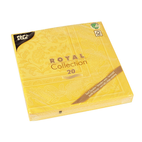 20 Servietten "ROYAL Collection" 1/4-Falz 40 cm x 40 cm gelb "Ornaments"
