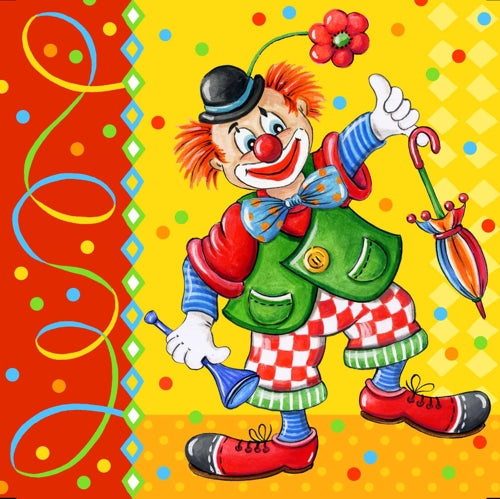20 Servietten, 3-lagig 1/4-Falz 33 cm x 33 cm "Clown"