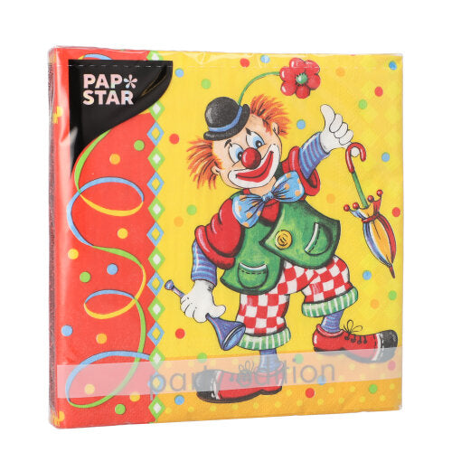 20 Servietten, 3-lagig 1/4-Falz 33 cm x 33 cm "Clown"