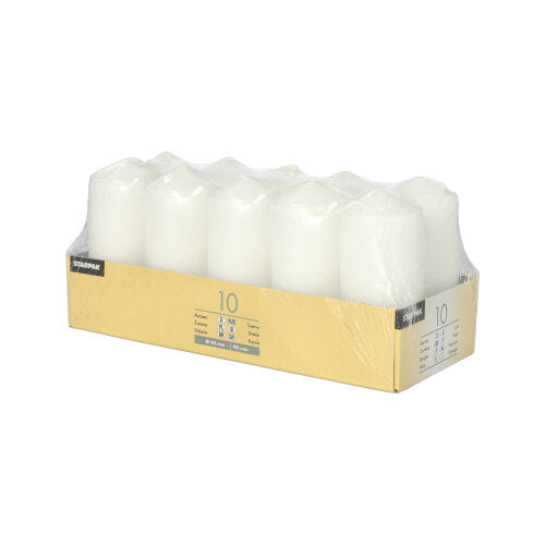 10 Stumpenkerzen Ø 40 mm · 90 mm weiss