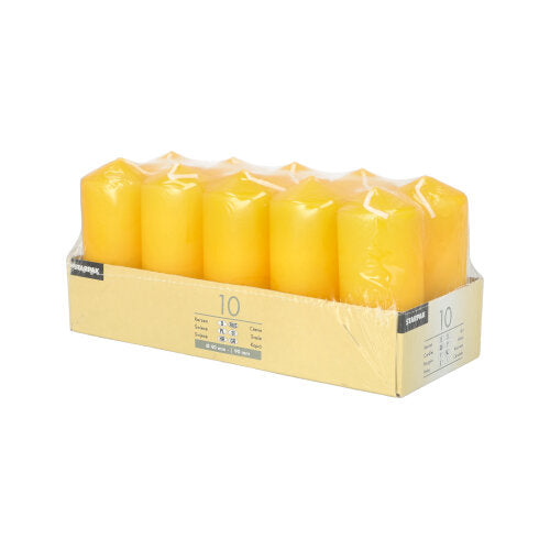 10 Stumpenkerzen Ø 40 mm · 90 mm goldgelb